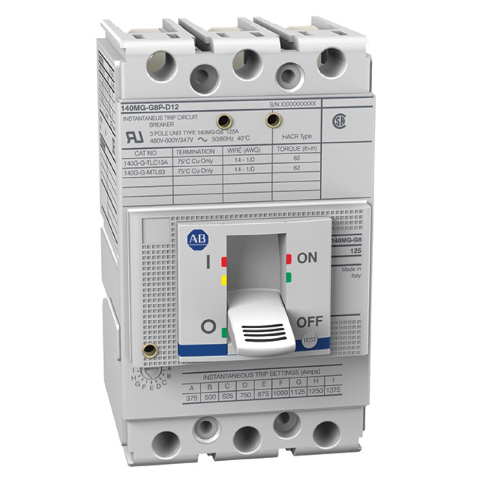 Allen-Bradley 125A G Frame Mtr Protection Ckt-Bkr 140MG-G8P-C50-SD 140MG-G8P-C50-SD