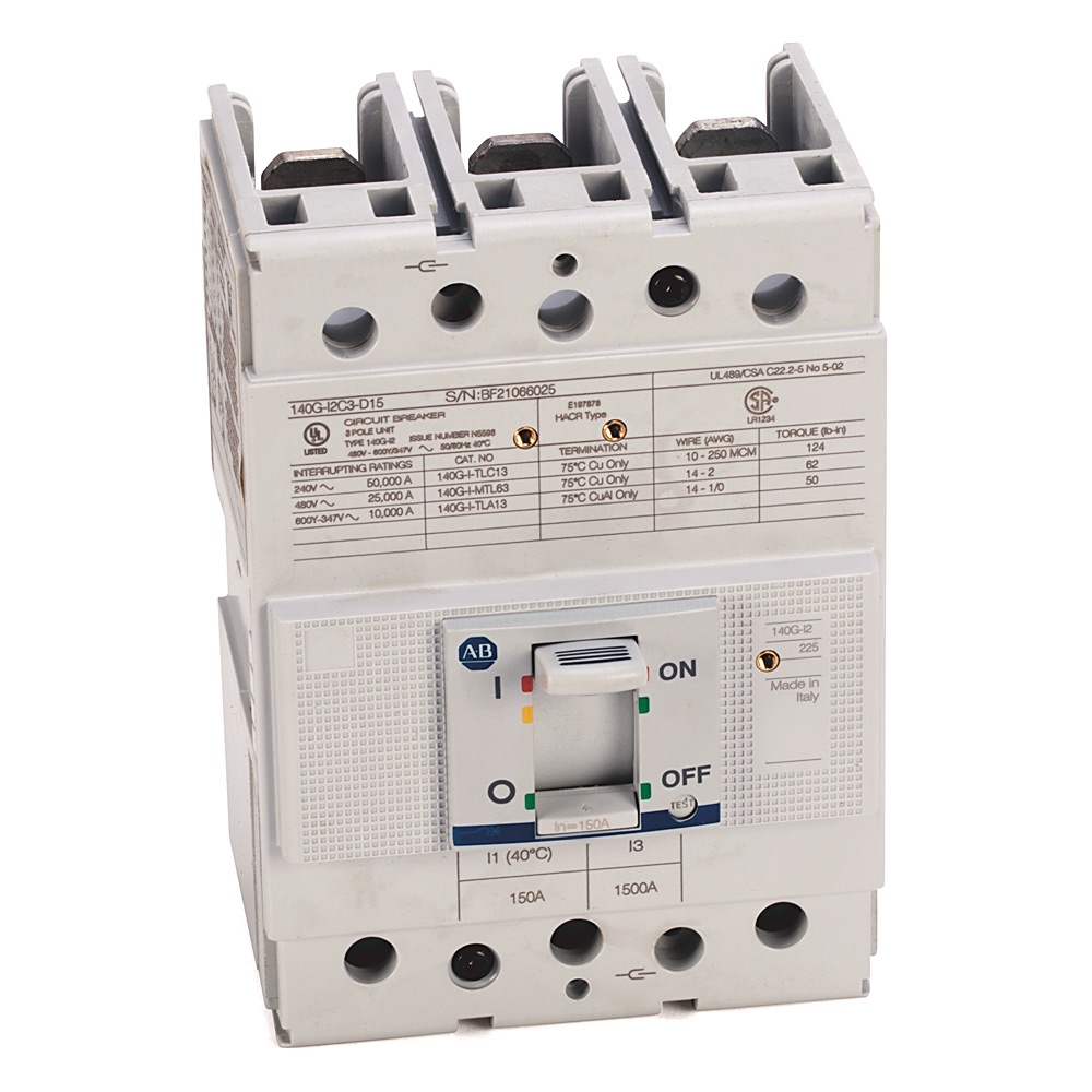 Allen-Bradley 140G 225A Frame Molded Case Ckt-Bkr 140G-I2C3-D15 140G-I2C3-D15
