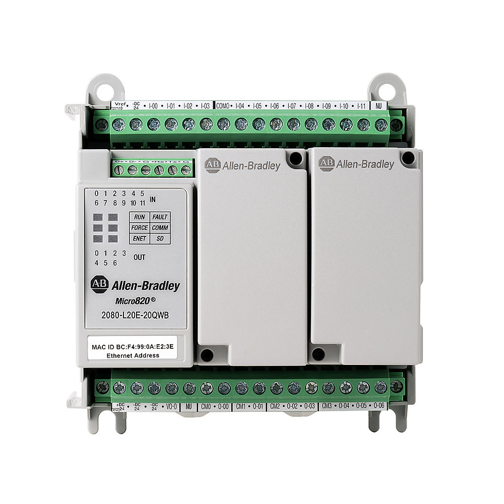 Allen-Bradley Micro820 20 I/O ENet/IP Controller w/RTB 2080-L20E-20QWBR 2080-L20E-20QWBR